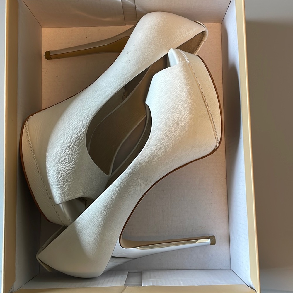 White platform heels